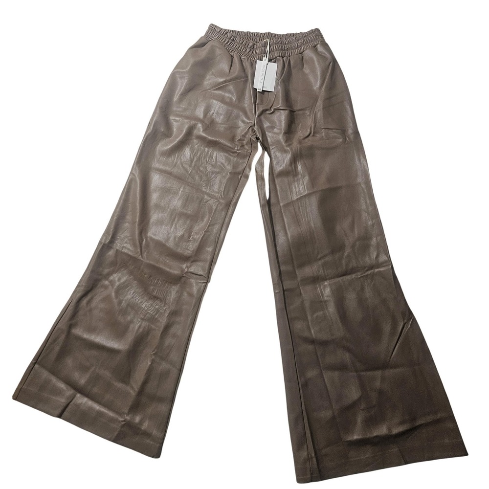 MILO-MILANO Pants Womens Medium Brown Sweatpants Faux Leather Wide Leg‎ Casual